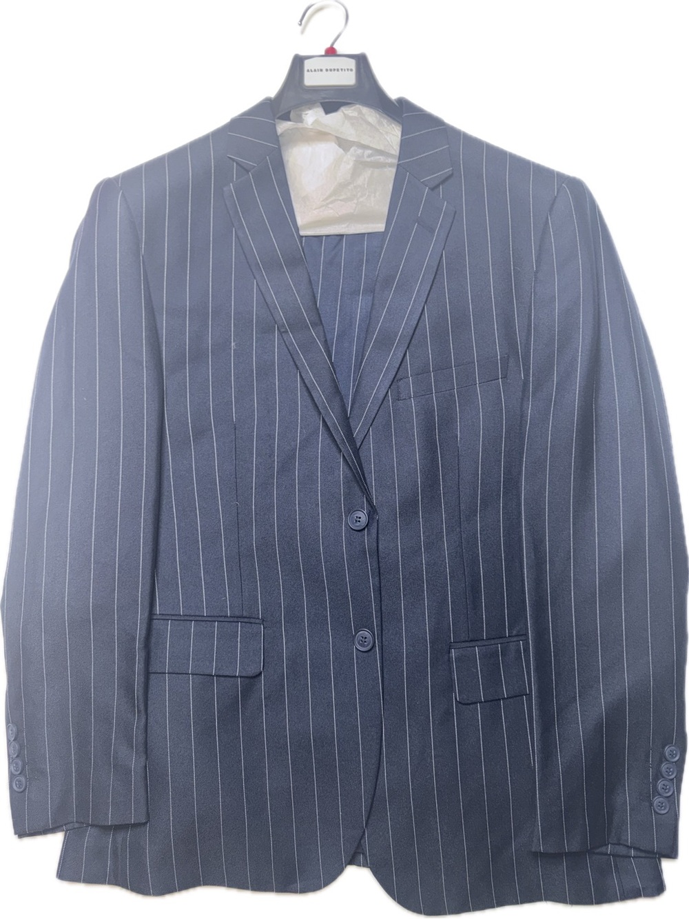 NWT Alain Dupetit dark blue w white stripes 2Piece Suit 42S/36W Jacket/Pants